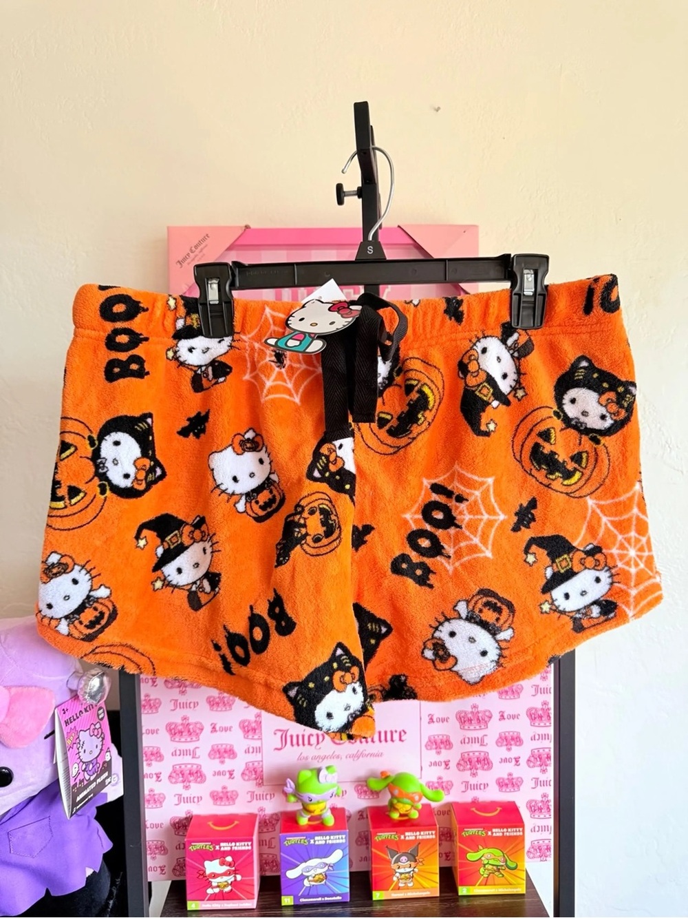Hello kitty orange Halloween fleece pajama shorts